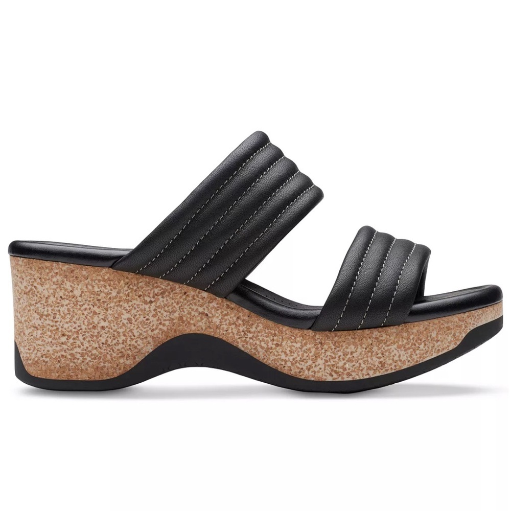 CLARKS Women's Chelseah Path Slide Wedge Leather Sandals Black Size 8 AUTHENTIC - Picture 7 of 7
